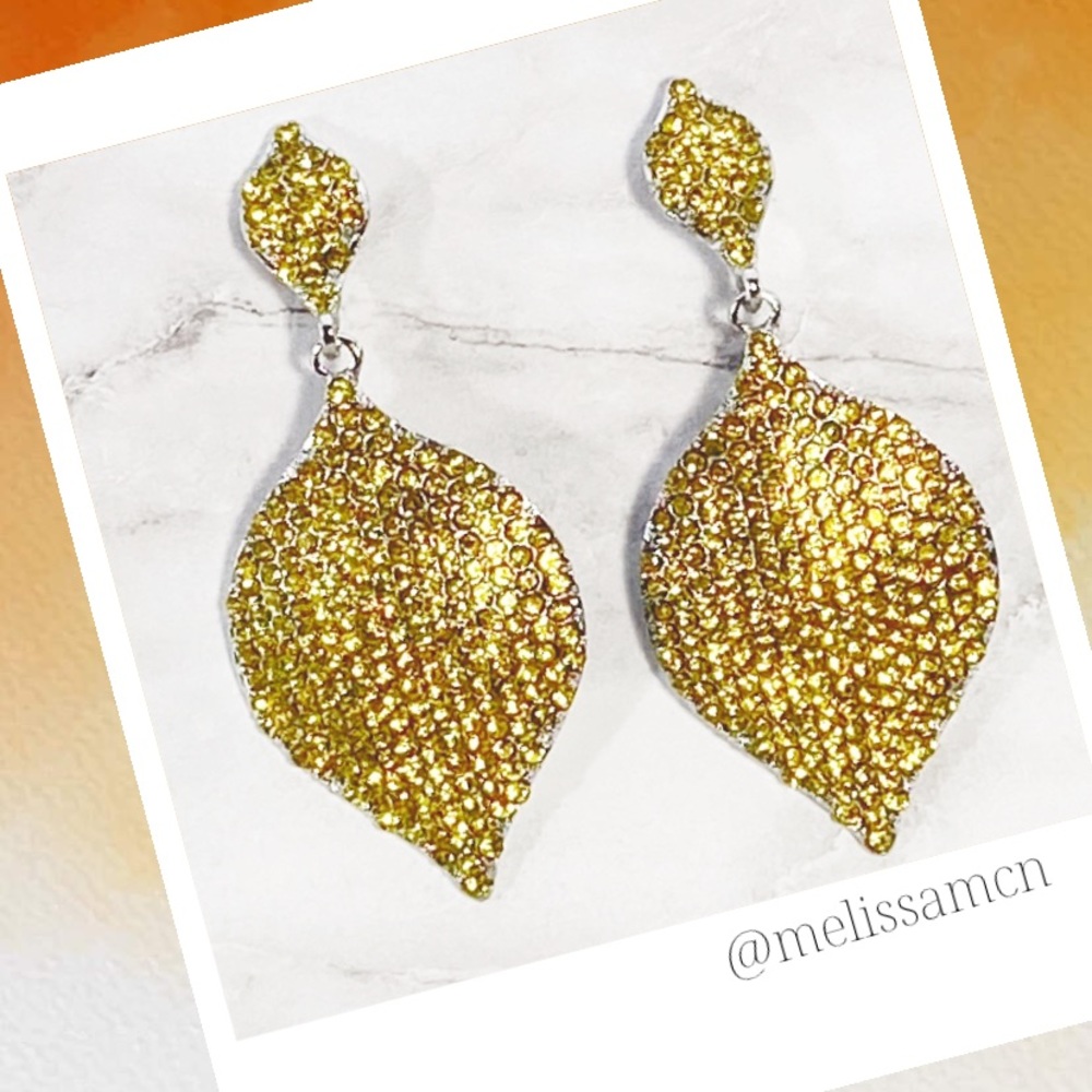 Yellow Micro Pave Rhinestone Lightweight Sparkly Statement Earrings - Picture 3 of 7